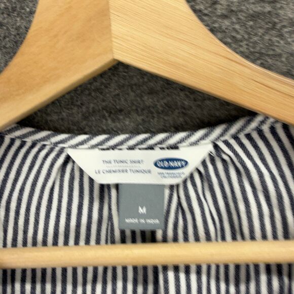 Old Navy The Tunic Shirt Women M Medium Gray Striped V-Neck Tasseled Long Sleeve - Picture 3 of 7